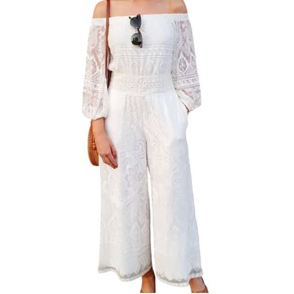 FARM RIO ELLIOT OFF THE SHOULDER JUMPSUIT SIZE XS - Picture 1 of 12